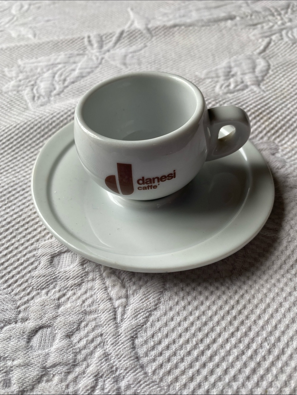 Danesi Caffe White Espresso Cup and Saucer - Branded Ceramic Set